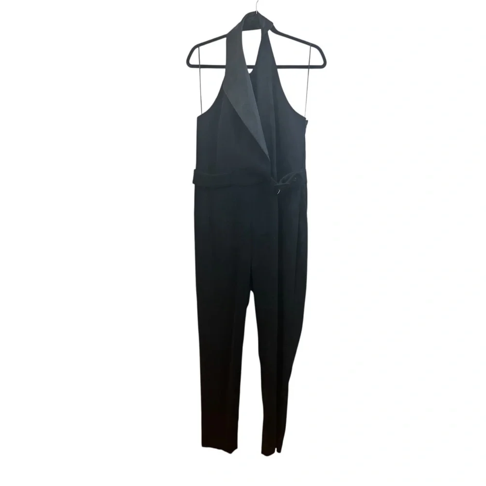 Reiss Tuxedo Halter Sleeveless Belted Jumpsuit in Black Sz 10 Holiday New Years - Picture 6 of 11